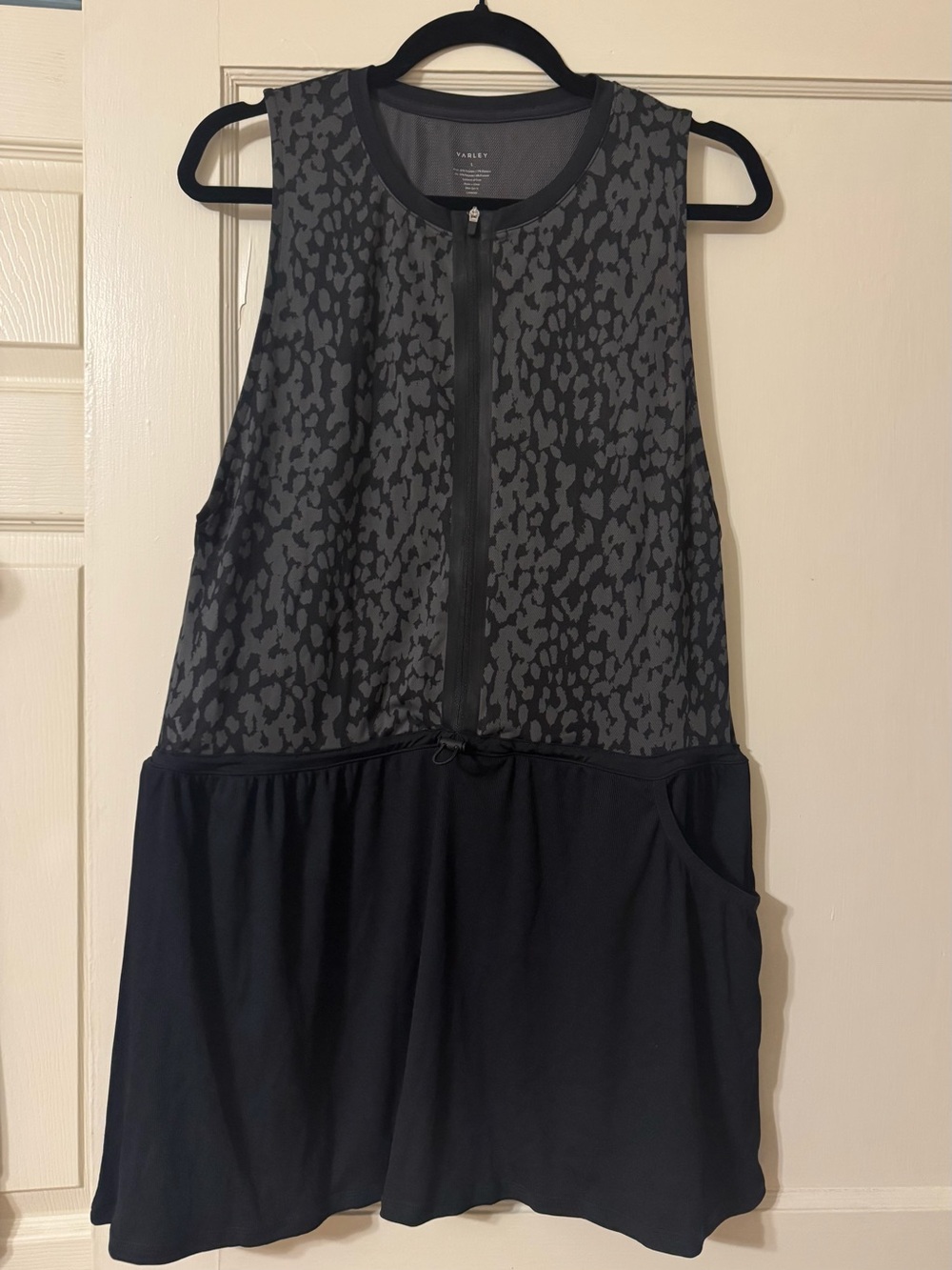 Varley Black & Charcoal Animal-Print Zip Tennis Dress